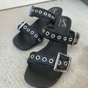 Seychelles Black Sandals with Silver Accents